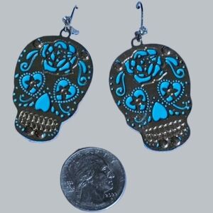 ☠️Betsey Sugar Skull Earrings Teal Blue Turquoise Laser Cut - NWOT☠️